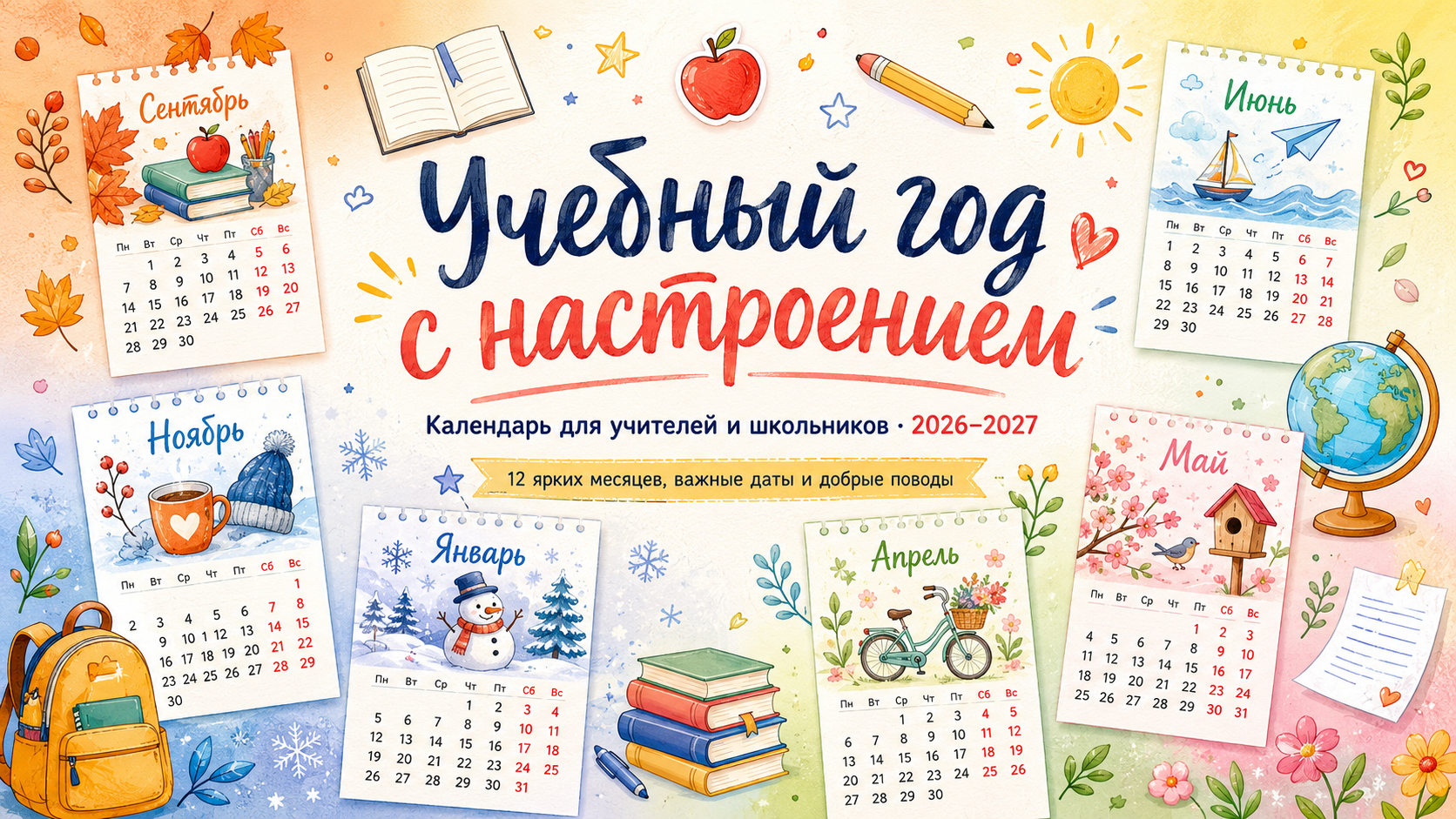 Календарь для учителей и школьников на 2026–2027 год Учебный год с настроением